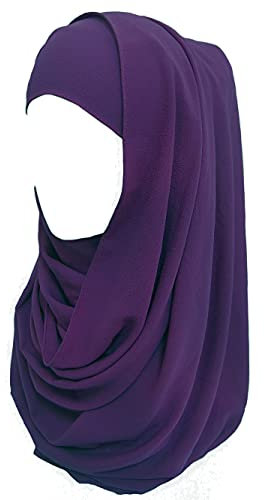 Lina & Lily Bubble Crepe Chiffon Damen Muslim Hijab Kopftuch Schal Turban, Stoff Leicht Undurchsichtig (Dunkelviolett)