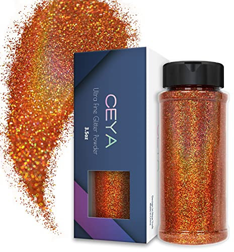 Ceya 3.5oz/ 100g Ultra Fine Glitter Powder Laser Light Copper Holographic Glitter 1/128” 0.008” 0.2mm for Slime Epoxy Resin Craft Tumbler Jewelry Nail Art Festival Makeup Painting Wedding Cards