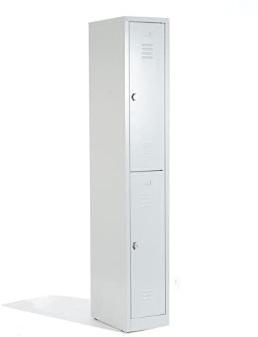 Schrank & Stuhl Spind – Metallspind mit 1 x 2 Abteilen 195 x 31,5 x 50 cm, Schließfachschrank mit Drehriegelvorrichtungen, Lieferung komplett montiert, Grau