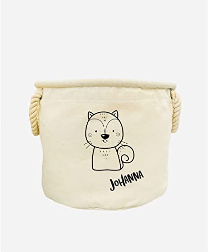 Svanhilde Spielzeugkorb mit Motiv Tiere & Name | Kinder-Zimmer Aufbewahrungskorb Wäschekorb personalisiert | Baumwolle (Eichhörnchen)