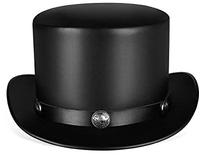 HappyERA- Punk-Zylinder aus Leder für Männer und Frauen, Halloween-Kostüm Zaubererhut Cowboyhut - Schwarz