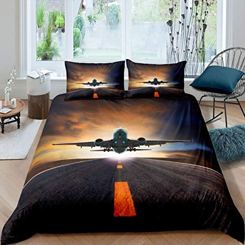 Flugzeug-Bettwäsche-Set, Flugzeug, Trösterbezug für Jungen, Mädchen, Kinder, Hubschrauber, Flugzeug, leicht, Tagesdecke, Einzelgröße