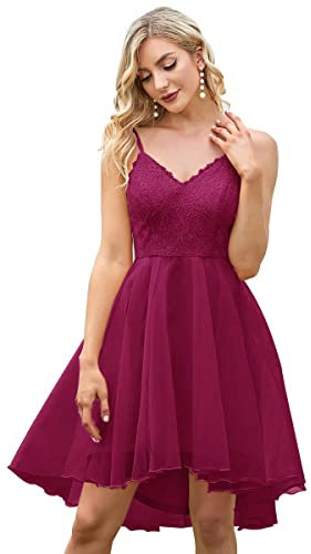 CLLA dress Vestidos de noche de encaje para mujer, vestidos de fiesta cortos con tirantes finos, cuello en V, vestido de graduación, fucsia, 36