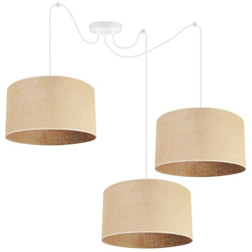Light-Home Juta Hängelampe - Boho Deckenlampe Esszimmer und Küche - Pendelleuchte aus Metall mit Soff Lampenschirm (E27) - ⌀ 35 cm - Weiß Untersatz - Jute