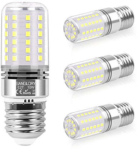 SanGlory Bombilla LED E27 Blanco Frío 6000K, 10W, 1050LM, Equivalente a 90W Incandescente, Luz Fría, Ángulo 360°, No Regulable, Pack de 4
