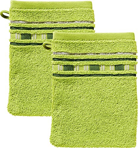 Erwin Müller Waschhandschuh, Waschlappen 2er-Pack - Achern - 500g/m² - schnell trocknend, extra saugstark - Größe 16x21 cm grün