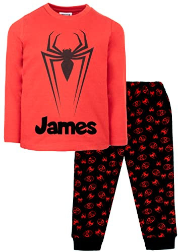 Marvel - Pijama para niños personalizado - Pijama de Manga Larga con Diseño Spiderman - Ropa de Noche de Algodón 100% - Mercancía Oficial, rojo y negro, 6-7 Años