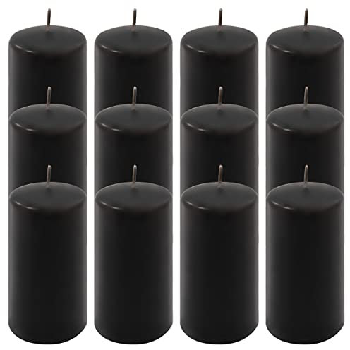 Stumpenkerze Höhe 11,5 cm Ø 6 cm lange Brenndauer Rund-Kerze Säulenkerzen Kerzen-Deko Tafelkerzen Weihnachts-Kerzen Hochzeit (schwarz, 12)