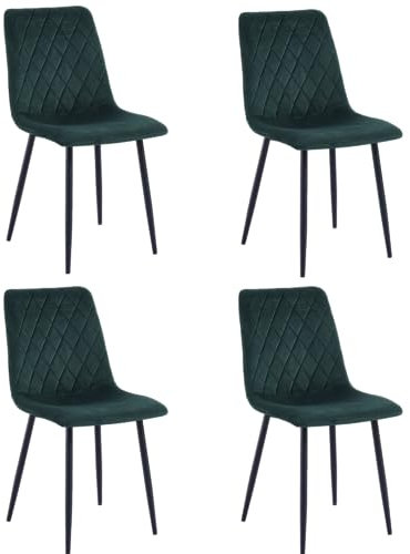 Esszimmerstühle 4er Set Grün – Samt Gepolstert mit Rautensteppung – Metallbeine Schwarz – Inkl. Handwischmopp Geschenk – Modern & Bequem für Küche & Wohnzimmer