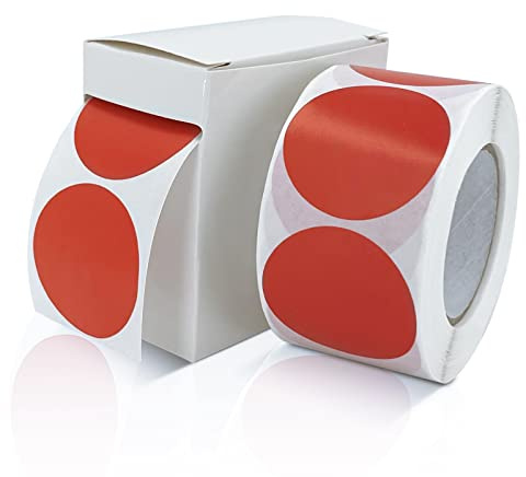 Meitaat Red Circle Round Stickers 38mm Vinyl Dot Labels Roll 500 Pcs | Convenient Dispenser Box, Strong Adhesive, Writable, Waterproof, Removable, Colour Coding, Planner, School Office Inventory