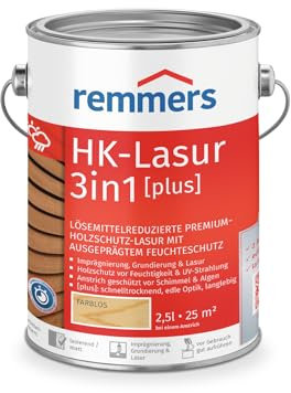 Remmers Vernice trasparente Acqua HK 3in1 incolore, 2,5 litri, vernice per legno, per recinzioni, copertura per auto, casette da giardino, impregnante + fondo + finitura in uno