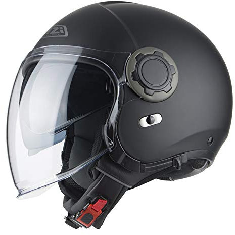 NZI RINGWAY Duo Solid Negro Mate | Casco de Moto Jet Abierto con Visor Solar - Unisex Hombre y Mujer Homologado ECE (L)
