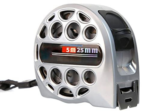 Metro a Nastro Professionale in Acciaio , 5m, 25mm, Retrattile, Design Cavo, alloggiamento ABS infrangibile, Impermeabile, clip per Cintura in Metallo e Blocco