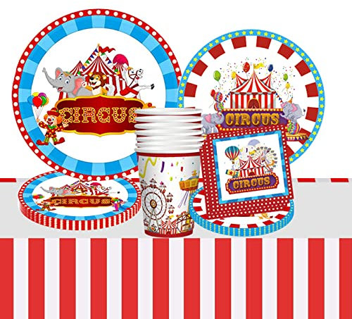Carnival Circus Party Decorations Carnival Circus Plates Cups Napkins Red and White Tablecloth for Carnival Party Supplies Circus Party Favors