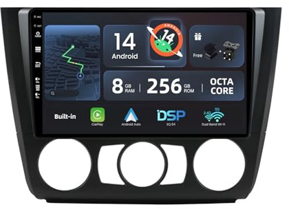 BXLIYER - [8G+256G, 8-Core] - Android 14 IPS Autoradio für BMW 1 Series E81/E82/E87/E88 (2004-2012) - Kabellos CarPlay/Android Auto/DSP - LED Kamera & MIC - 9 Zoll 2 Din - DAB SWC Fast-Boot 360-CAM