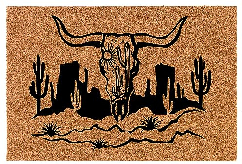 Fußmatte mit Aufschrift Welcome, Kokosfaser, Geschenk, Kuh, Totenkopf, Kaktus, Wüste, Western-Szene (76,2 x 45,7 cm)