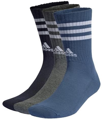adidas Mixte 3-Stripes Cushioned Crew Socks 3 Pairs, Legend Ink/Preloved Ink S24 / Dark Grey Heather, 4.5-6