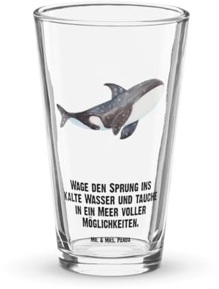 Mr. & Mrs. Panda Premium Trinkglas Orca - Geschenk, Motivation, Wasserglas, Meer, Cocktail Glas, Killerwal, Arbeit, Urlaub, Meerestiere, Bierglas,
