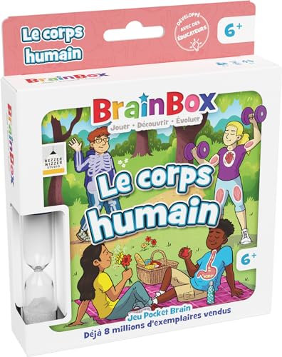 BRAINBOX Pocket: Der menschliche Körper – Kartenspiel zur Erinnerung und Beobachtung – schnelles Familienspiel für Kinder ab 6 Jahren – Lernen mit Spaß – Taschenausgabe – 1 Spieler – französische
