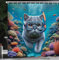 ABAKUHAUS Nautisch Duschvorhang, Lustiges surreales Bild Einer grauen Katze die im tiefen Ozean farbenfrohes Riff taucht, Stoffliches Gewebe mit Haken, 175 x 200 cm, Türkis, Mehrfarbig