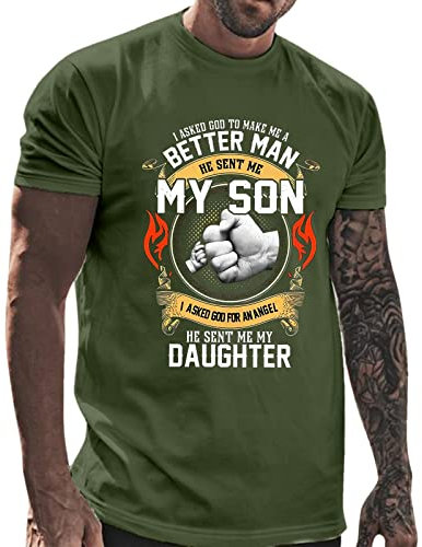 Rifuli for Dad Tshirt from Son Daughter Saying I Asked GOD to Make ME Better Man HE Sent ME My Son I Asked GOD for an Angel HE Sent ME My Daughter (AG, XXL)