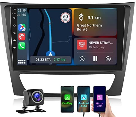 SIXWIN 2+64G Android 13 Carplay Android Auto Autoradio mit DSP für Mercedes Benz W211 E-Class CLS-Class W219, 9'' Touchscreen,1280 * 720, mit GPS WiFi BT USB FM RDS Mirror Link+32 Band EQ