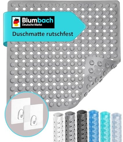 Blumbach® Duschmatte rutschfest 53x53cm - 100% BPA-frei - Inkl. 2 Haken zum Aufhängen - griffige Antirutschmatte Dusche & Badewanne, Duscheinlage, Rutschmatte schimmelresistent & maschinenwaschbar