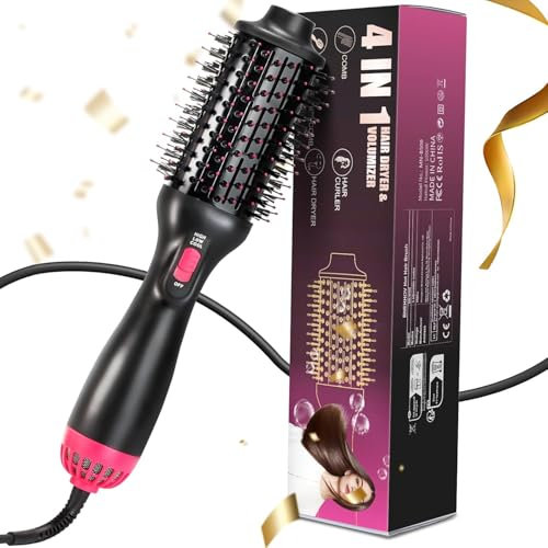 BNEHHOV Cepillo de Aire Caliente 4 en 1 Cepillo Secador para el Pelo 3 Temperaturas 2 Velociades Cómodo Agarre Secador Volumizador para Rizar/Alisar el Cabello One-Step Cepillo Calentado Eléctrico