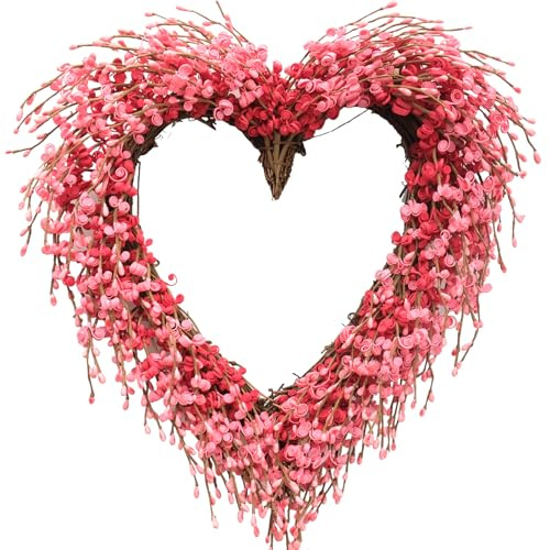 CIR OASES Valentine's Day Wreath 16-inch Pink PE heart-shaped Wreath Valentine's Day Front Door Corridor Fireplace Window Decoration Festival Party Store Wedding Decoration