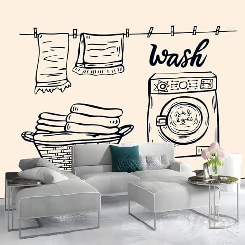 Papel Pintado Lavadora ropa tendida simple Mural Marrón Fotomurales Papel de Pared Adecuado para dormitorio, cocina y salón 250 x 175 cm