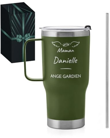 Maverton Mug Isotherme Vert 600 ml en Acier Inoxydable - Mug Original avec gravure - Avec Paille et Boite - Cadeau Maman Anniversaire - Cadeau Fete des Meres