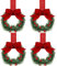 Fnaobai Ghirlanda natalizia da cucina con nastro, 13 cm, 4 pezzi, mini ghirlande natalizie artificiali con foglie verdi, decorazione per finestre, pareti, porte d'ingresso (rosso)