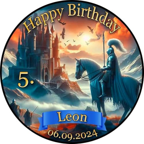 Tortenaufleger Fototorte Tortenbild Geburtstag Party Mittelalter Ritter Schwert Pferd Lanze Burg Schloss MA02 (Zuckerpapier) Rund 20 cm Ø ohne Foto