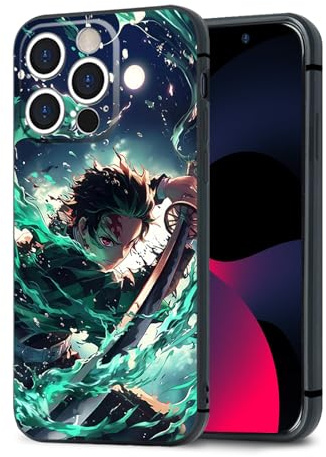 HWLHJJ Anime Charakter Schutzhülle, Schwarzer Rahmen Silikon TPU Manga Handyschale (für iPhone 12,Tanjiro_Kamado)