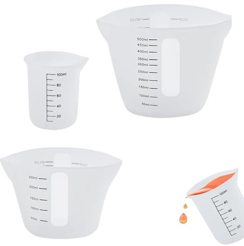 3 Stück Messbecher Krüge 100ml/250ml/500ml Epoxidharz Mischbecher mit Skala Clear Wiederverwendbare Silikon Mixbecher Set für DIY,Basteln,Labor,Küche