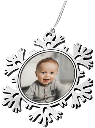 22Feels Personalisierter Weihnachtsanhänger mit Foto Schneeflocke Weihnachtskugel Christ-Baum Weihnachtsdeko Advent Familie Haustier Baby Paar Freunde Individuell