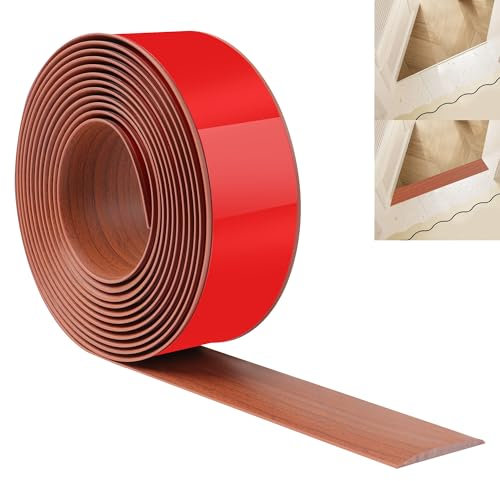 JUNART 400cm×5cm Floor Transition Strip, PVC Self Adhesive Floor Cover Strips, Waterproof Flooring Edge Trim, Floor Door Divider Strip for Joining Floor Gaps,Carpet,Tiles(Walnut)