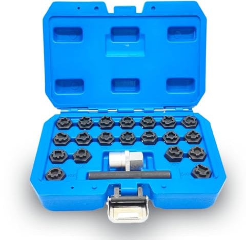 JEUCLEL 22PCS Wheel Locking Nut Key Kit Compatible with VW VAG Volkswagen, Wheel Lock Nut Socket Adapter Set, Wheel Anti-Theft Lug Nut Removal Tool, Anti-Theft Screw Remover Hand Repair Tool