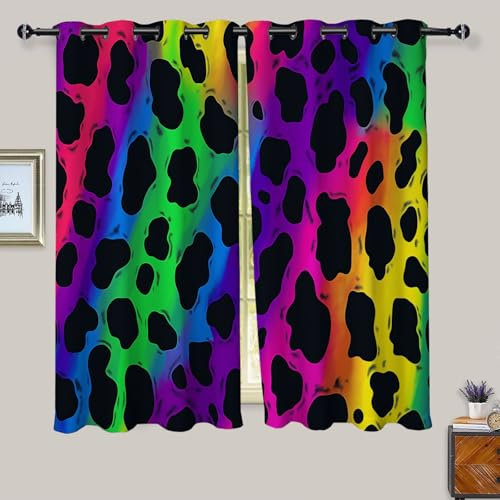 Gardinen Vorhänge Schlafzimmer Vorhang Bunter Leopardendruck Punkte Gardine Wohnzimmer Gardinen mit Ösen Vorhang, Modern Innen Küche Thermovorhang Kälteschutz Verdunklungsvorhänge H137 x B117 cm