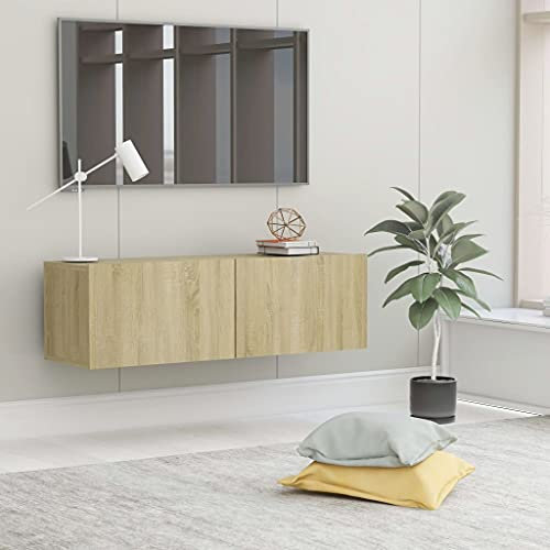 Myheimly TV Schrank mit 2 Klapptüren TV Möbel,Hängeboard,Lowboard Fernsehtisch Fernsehschrank Sideboard Holzwerkstoff Sonoma Eiche,100 cm