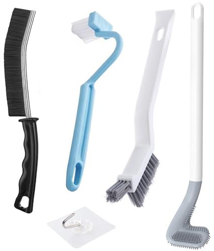 Xemnys Brosse de toilette, brosse de toilette en silicone avec long manche, suceur d'angle et joint de carrelage pour la maison, la salle de bain, la douche, les petits espaces