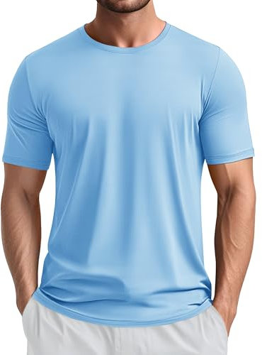 TACVASEN Mens Running Shirt Short Sleeve Gym T Shirts Dri Fit Lightweight Breathable Workout Top Light Sky Blue,3XL