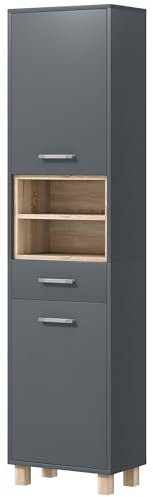 HOMCOM Tall Bathroom Cabinet, Freestanding Bathroom Storage Cabinet with Open Shelves & Drawer, Grey