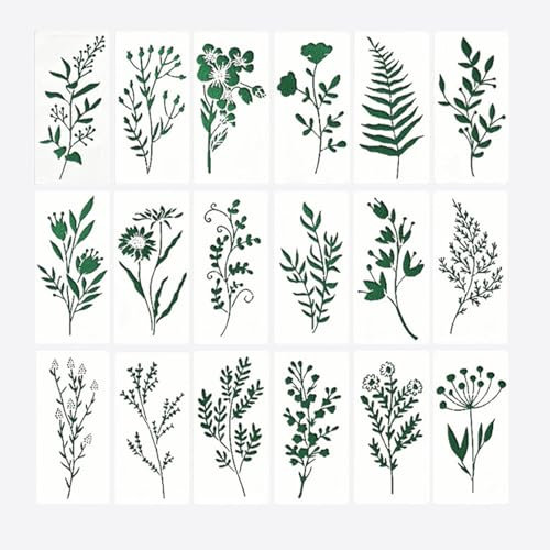 18 Stück Pflanzen Schablonen, Wiederverwendbar Blattmalerei Schablonen Blumen Schablonen Blätter Malerei Schablone Zeichnung Malschablonen für Holz, Wände, Leinwand, DIY Bastelprojekte