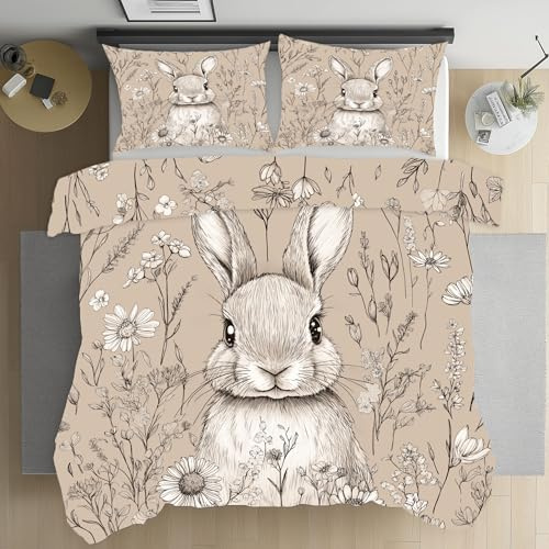 Kioldoq Kaninchen Wildtiere Bettwäsche 135x200 cm | Tier Niedlich Bettbezug Aus Microfaser, Karikatur Kind Bettwäsche Set Weich Wendebettwäsche Mit Reißverschluss Kissenbezug
