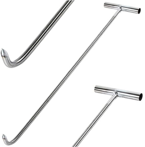 Manhole Hook, 15 Heavy-Duty Stainless Steel T-Shape Manhole Cover Hook with Thick Handle for Drain Grate, Roll-Up Door Door Opener Tool Water Meter Key Cover Lifter