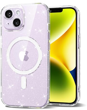 Svanove for iPhone 14 Case Clear Glitter Compatible with Magsafe, Sparkly Bling Transparent Slim Thin Magnetic Mag Safe Case Cute, Girly Aesthetic Glittery Shiny Sparkle Rubber for Women Girls