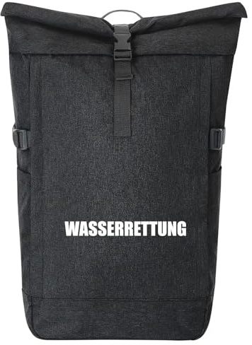 Huuraa Kurierrucksack Wasserrettung Schriftzug 30-44 Liter Black Melange Fairtrade Rolltop Rucksack Geschenkidee