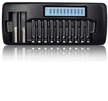 CITYORK 10+2 slot LCD Battery Charger for 1.2V AA AAA Ni-MH Rechargeable Batteries & 3.7V 18650 20700 26650 13450 14500 16340(RCR123) Li-ion Rechargeable Batteries (Batteries not Included)