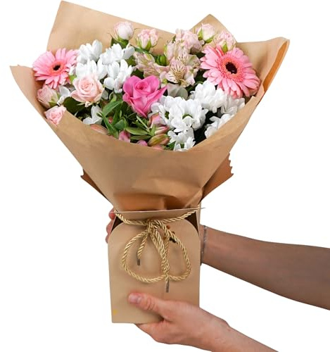 Fleur De Luxe Strawberries and Cream Bouquet Gift Box – Hand-Tied Pink Carnations Roses Chrysanthemums Eucalyptus for Birthdays Anniversaries